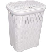 Seymours Knit Laundry Hamper with Hinged Lid 50L White